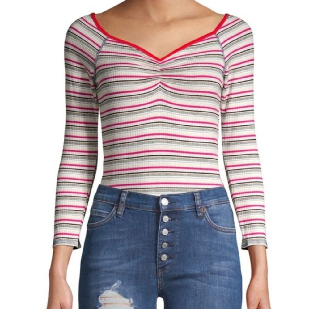 NWT Free People Put a Stripe Bodysuit Thong Top